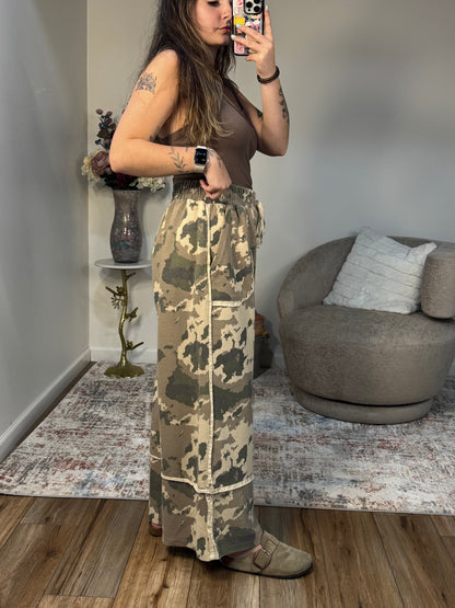 Kasey Camo Print Washed Terry Knit Pants