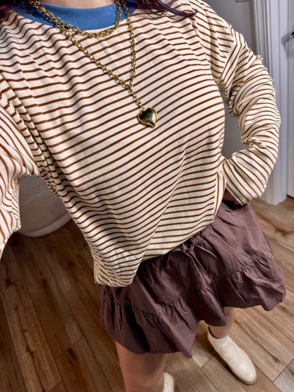 Karsyn Loose Fit Striped Dolman Sleeve Set, Beige