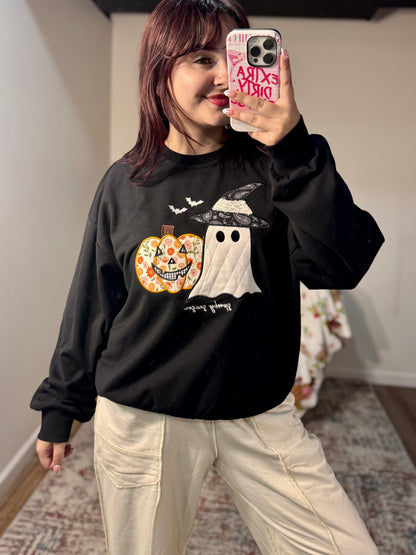 Spooky Season Patchwork Crewneck Sweatshirt