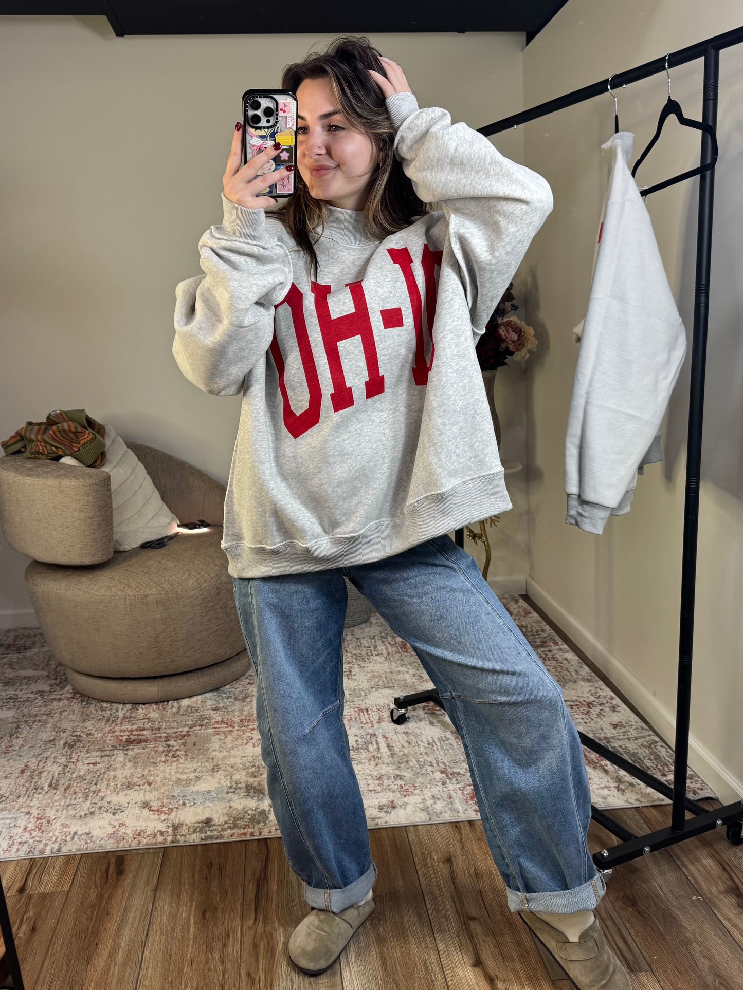 'OH-IO' & OH Reversible Mock Neck Sweatshirt