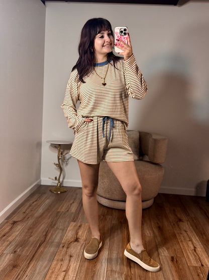 Karsyn Loose Fit Striped Dolman Sleeve Set, Beige