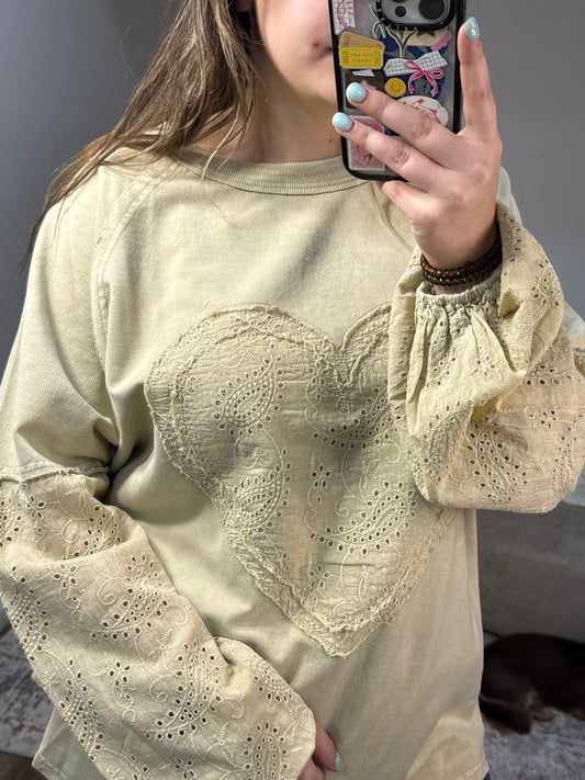 Lacie Eyelet Sleeve Heart Patch Top