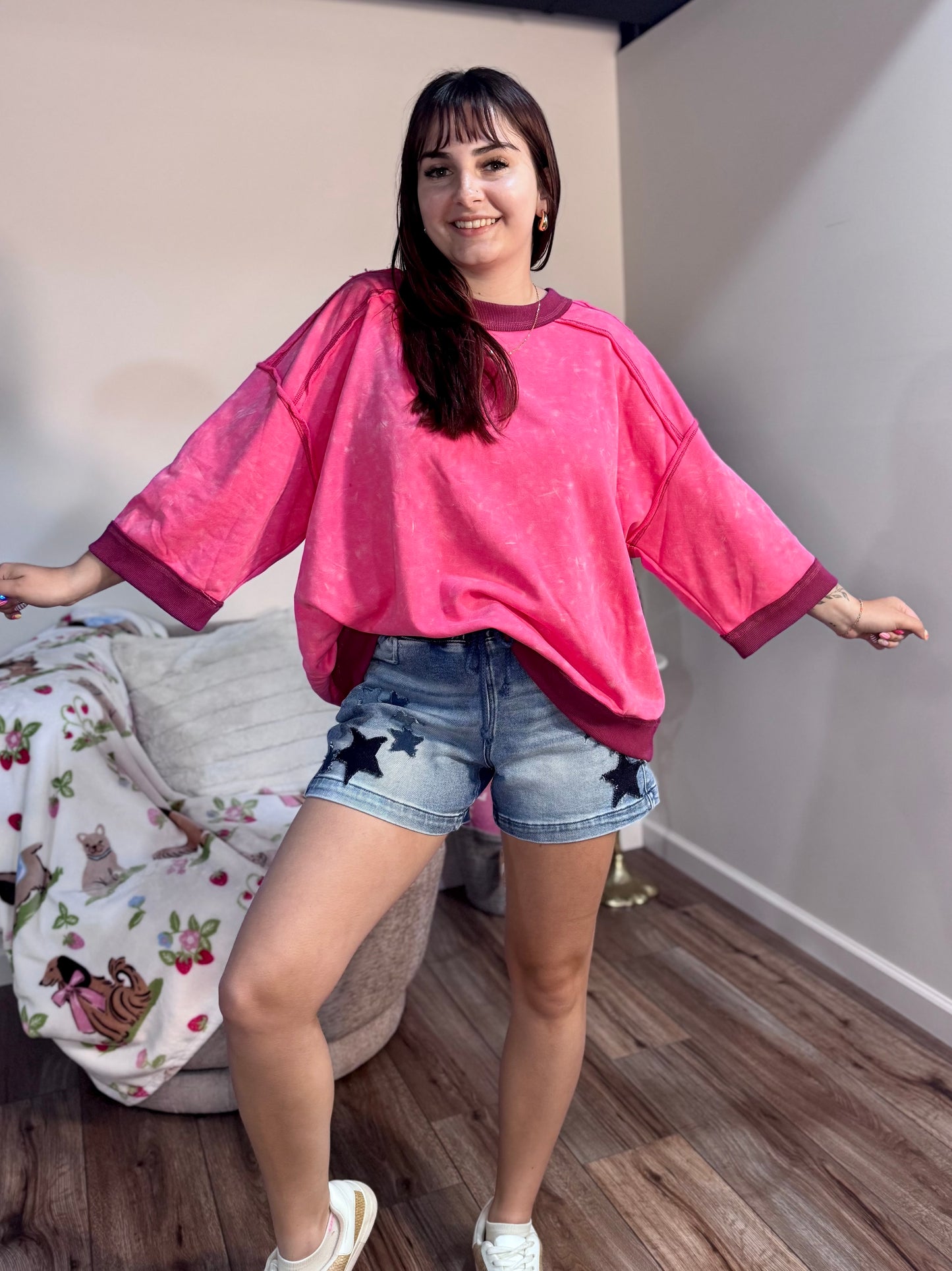 pink oversized washed Terry knit sweatshirt top