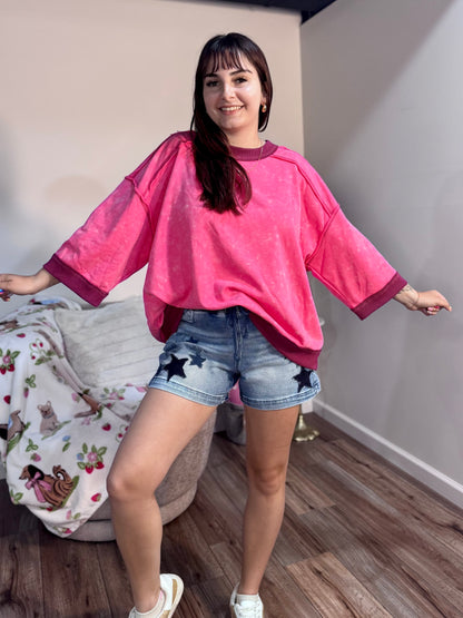 pink oversized washed Terry knit sweatshirt top