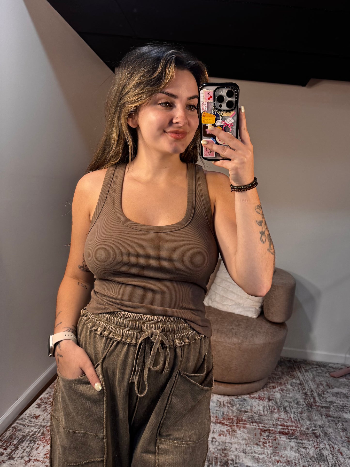 java mocha keyhole ribbed racer back tank 