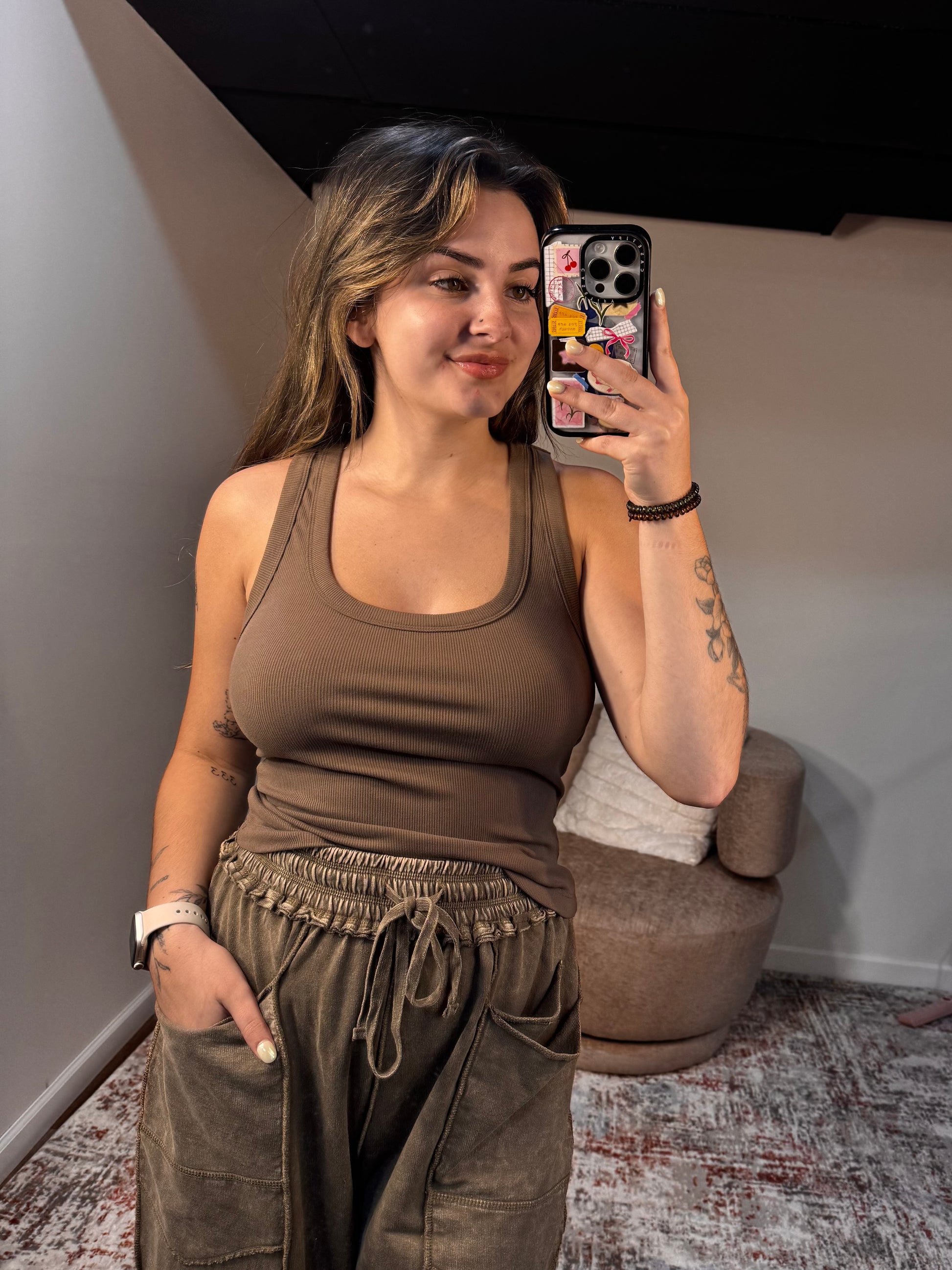 java mocha keyhole ribbed racer back tank 