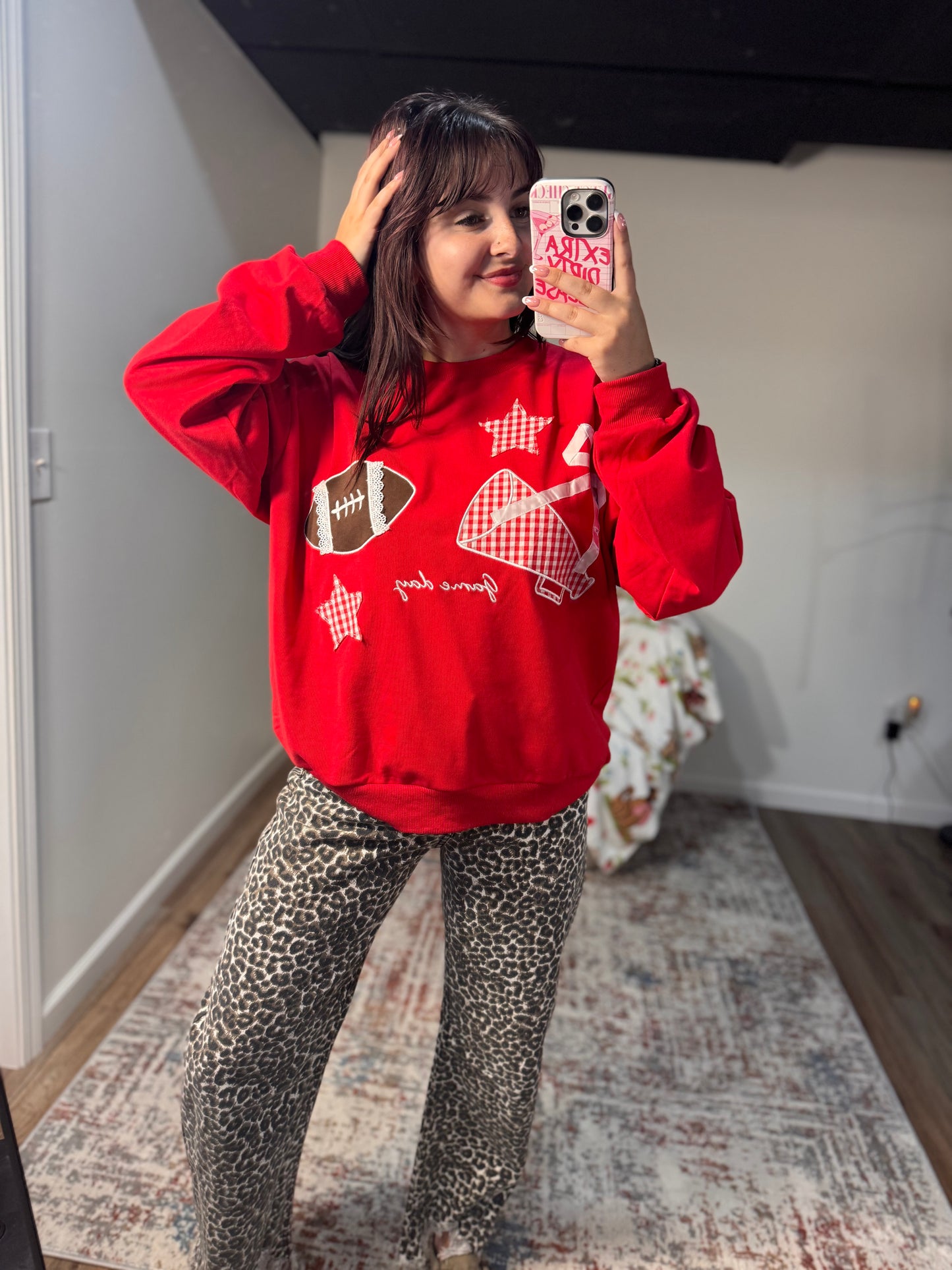Football Patchwork Crewneck Sweatshirt