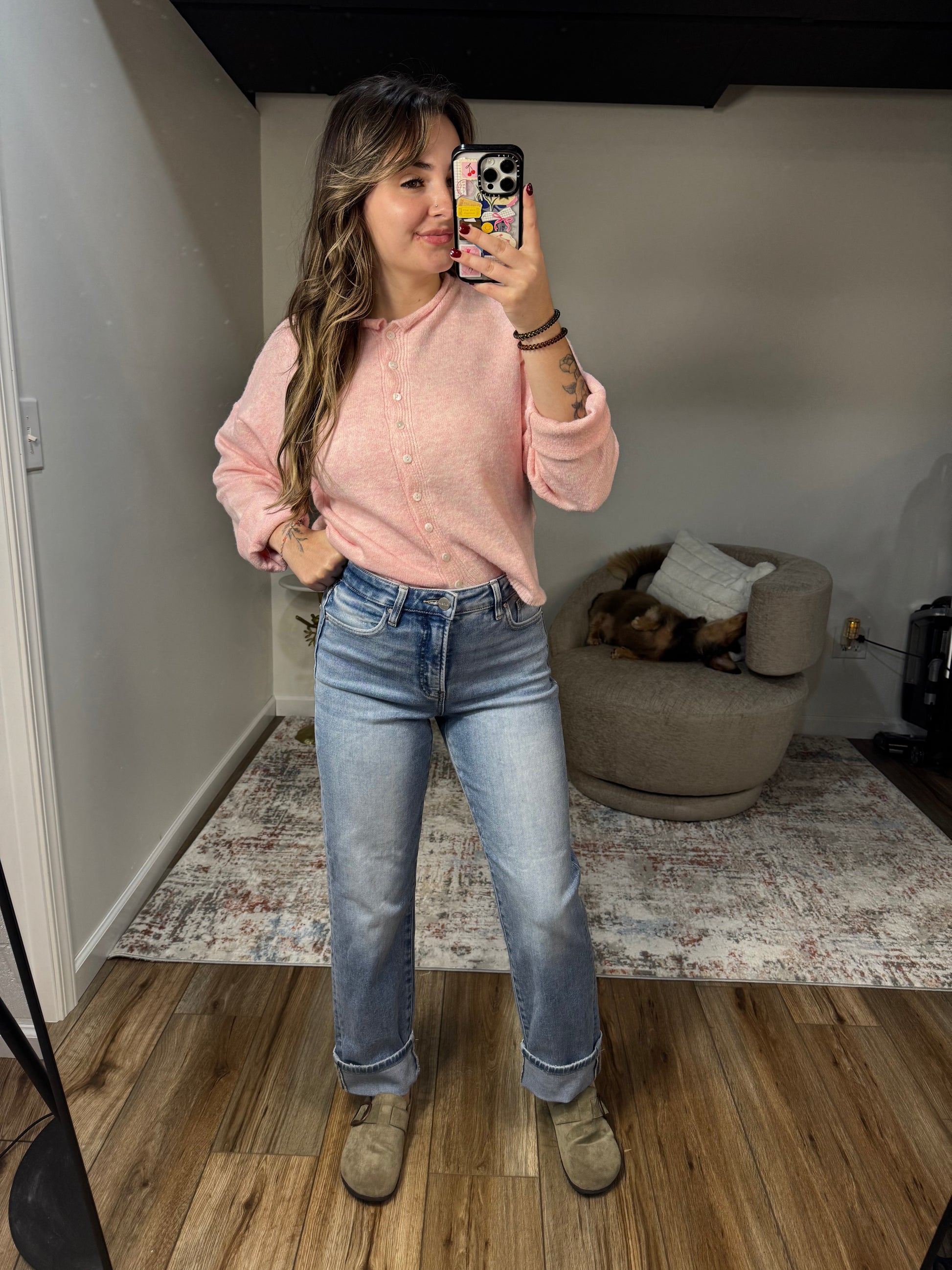 High Rise Straight Roll Up Jean With Tummy Control - Light Wash