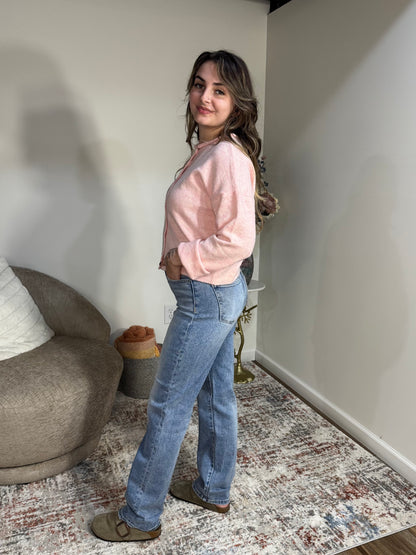 High Rise Straight Roll Up Jean With Tummy Control - Light Wash