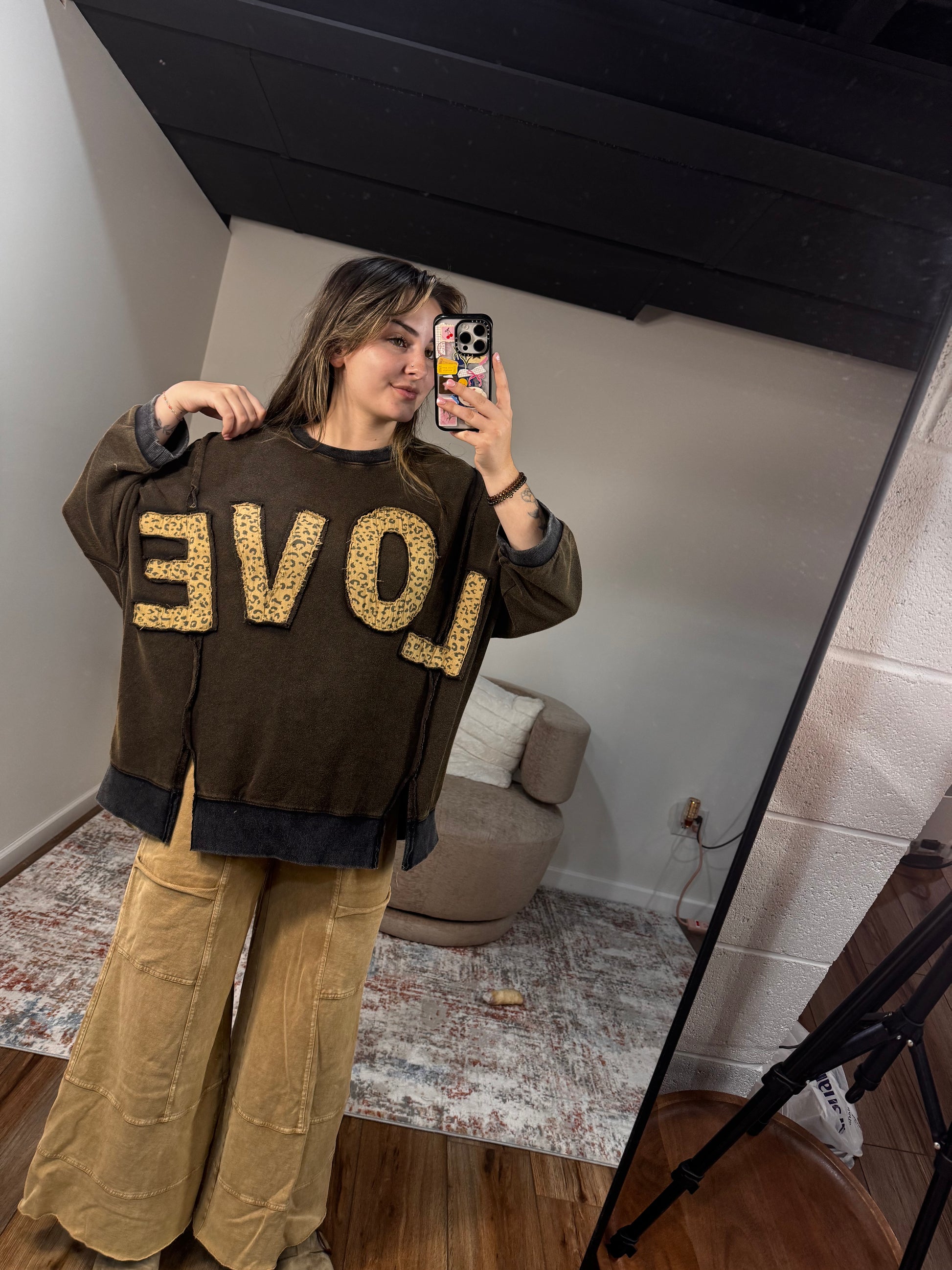 "love" leopard sweatshirt