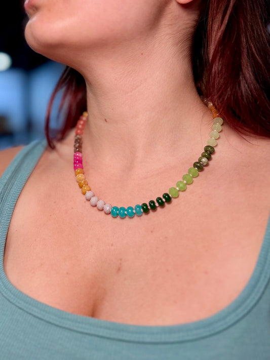 colorful beaded necklaces, agate bead jewelry, layered summer necklaces, trendy beaded chokers, or semi-precious gemstone necklaces