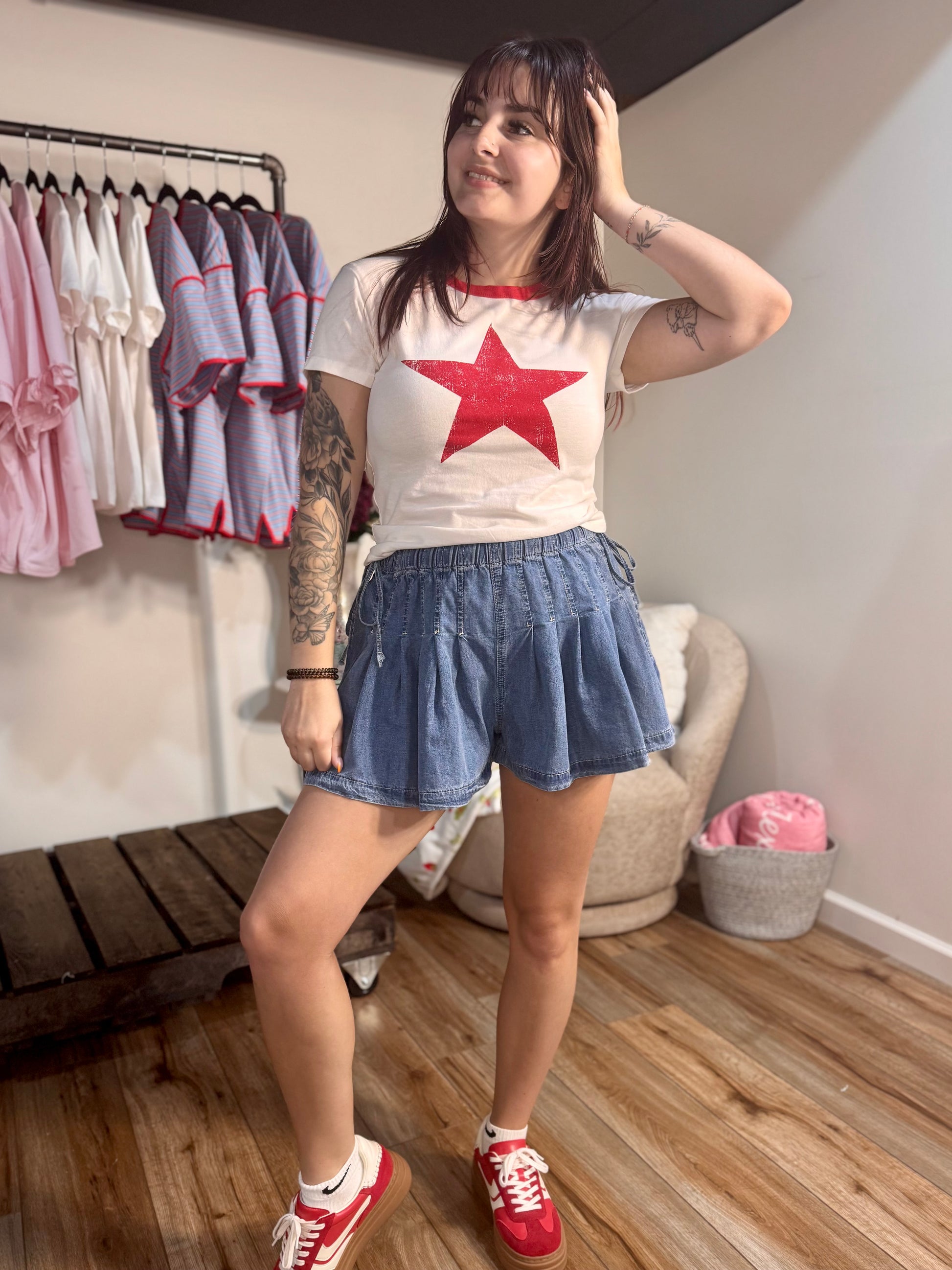 Star Graphic  Cotton Baby Tee | Vintage Inspired Red Star T-Shirt