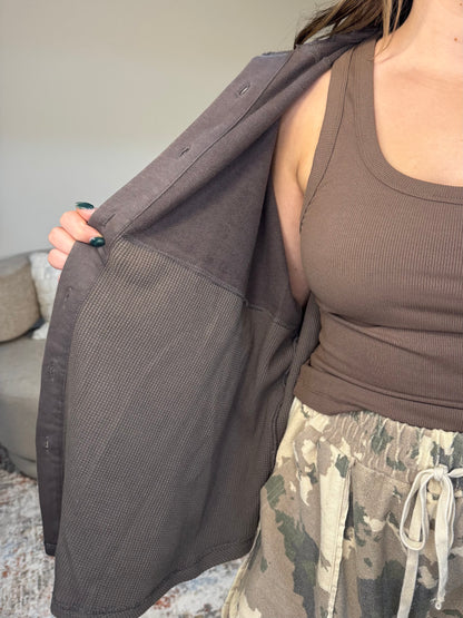 Judie Acid Wash Mixed Media Shacket