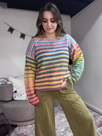 rainbow striped wishlist crew sweater