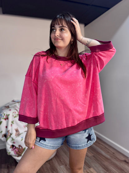 pink oversized washed Terry knit sweatshirt top