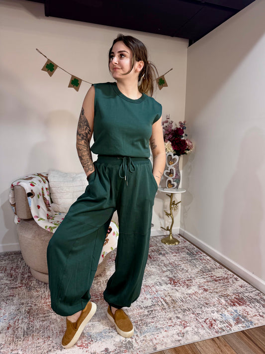 green sporty jumpsuit casual women's sleeveless jumpsuit 