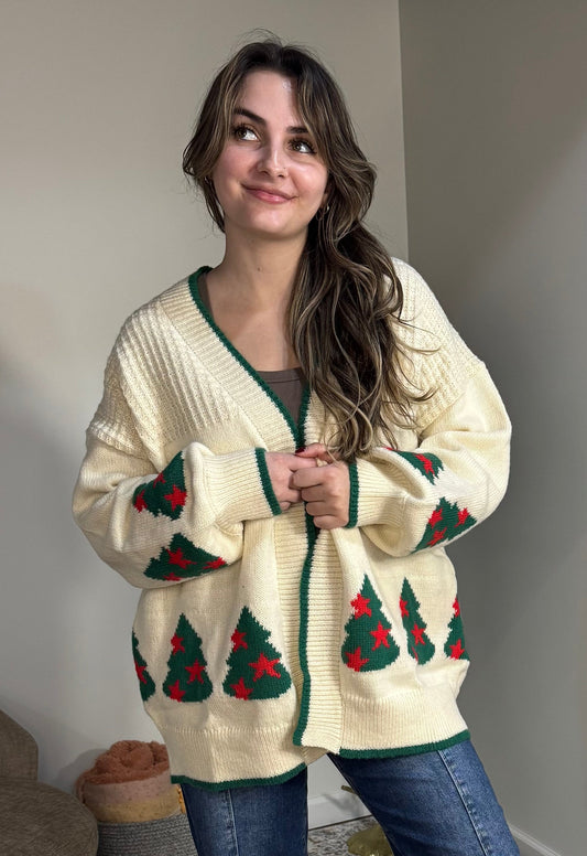 cream christmas tree cardigan 