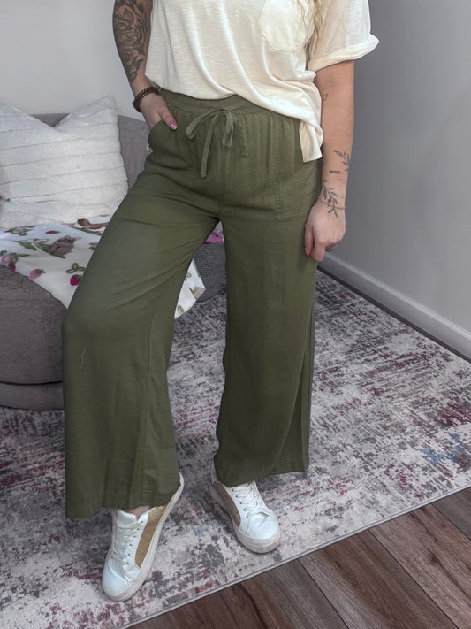olive green linen blend summer pants