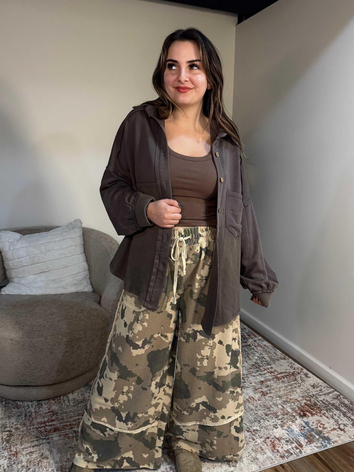 Judie Acid Wash Mixed Media Shacket