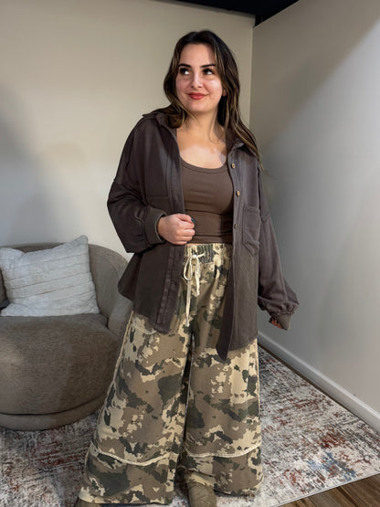 Judie Acid Wash Mixed Media Shacket