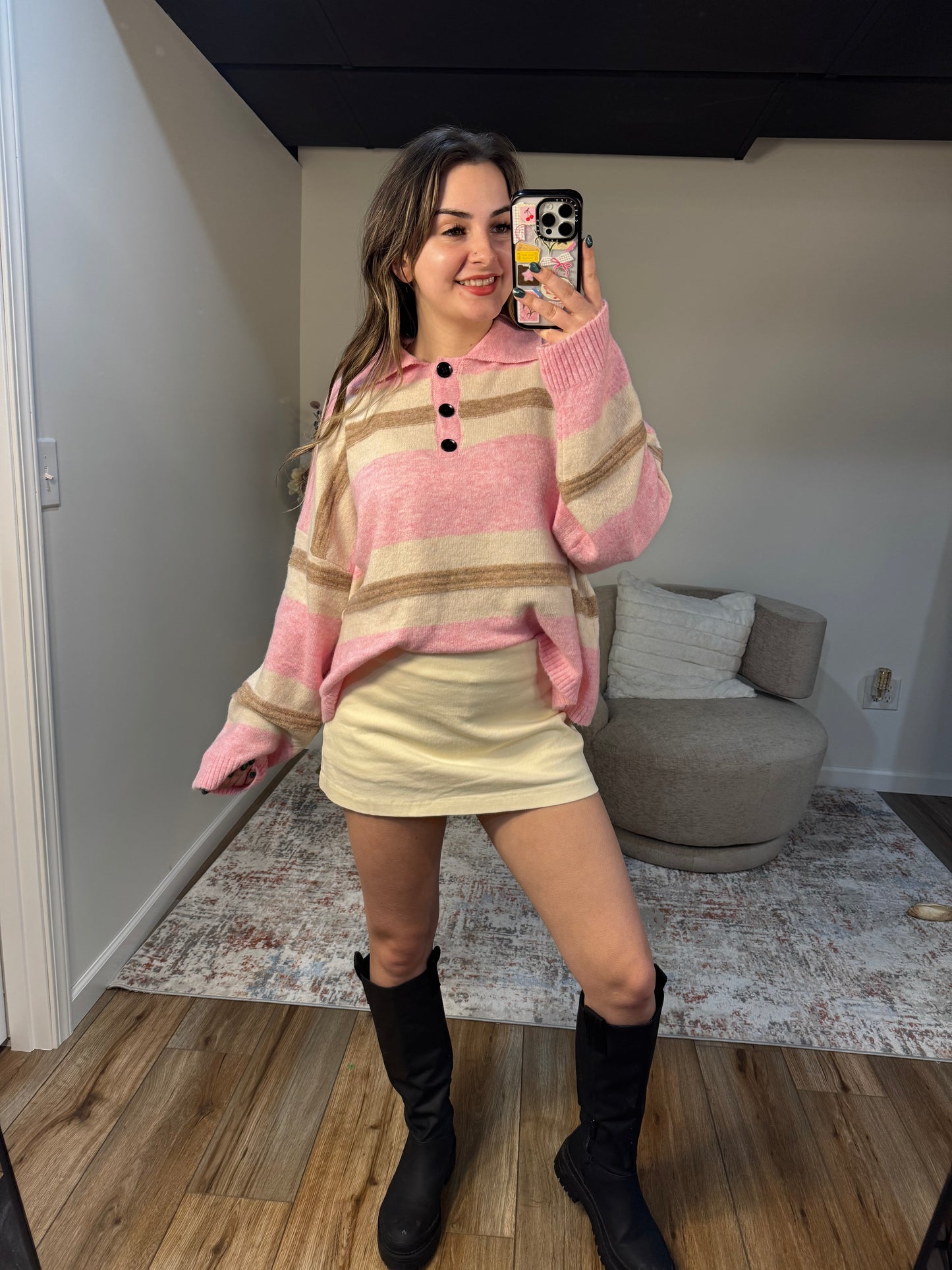 Gemma Stretch Twill Mini Skort in Cream