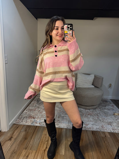 Gemma Stretch Twill Mini Skort in Cream