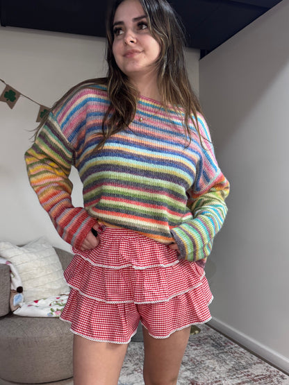 rainbow striped wishlist crew sweater