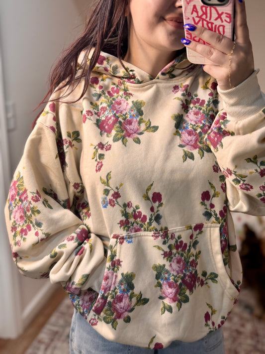 Kaylor Floral Printed Oversized Fleece Hoodie