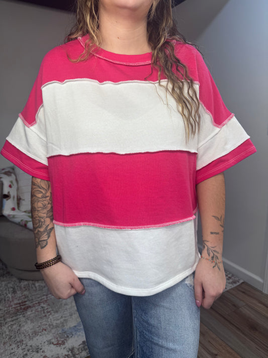 pink and white color block Terry knit