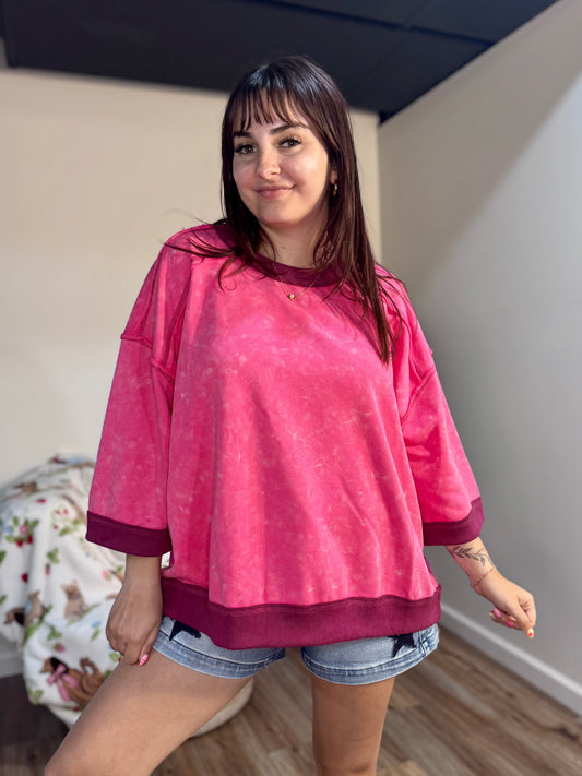pink oversized washed Terry knit sweatshirt top