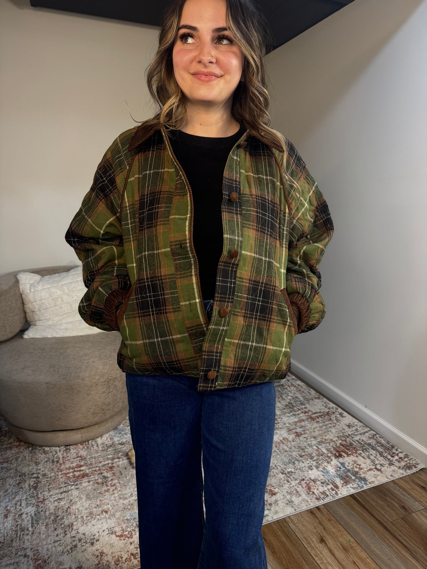 Blaise Plaid Quilted Jacket with Contrast Corduroy Detail