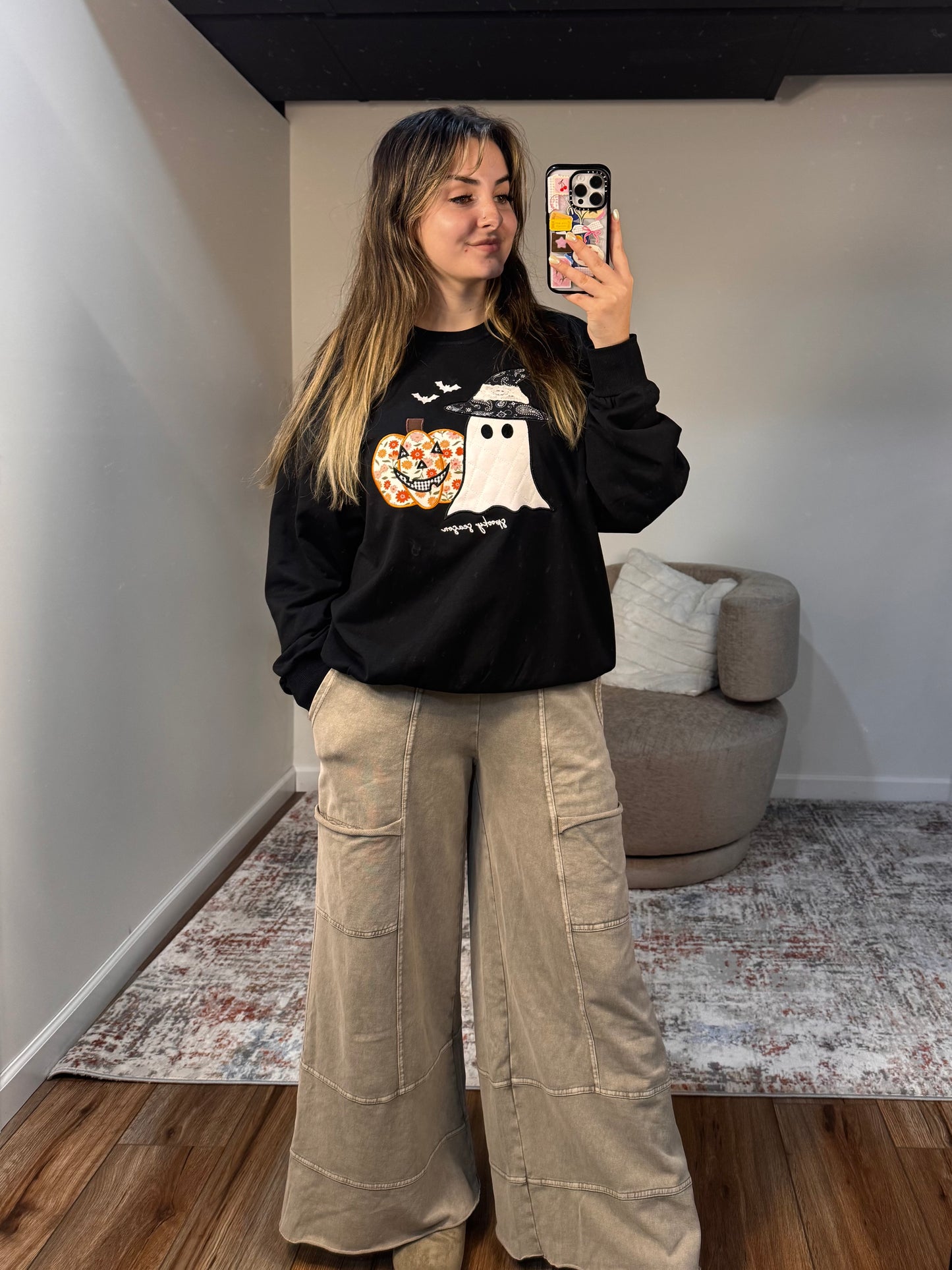 Spooky Season Patchwork Crewneck Sweatshirt