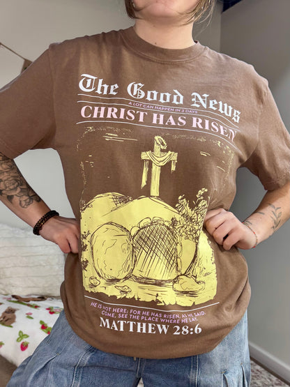 brown comfort colors faith based christ has risen graphic tshirt 
