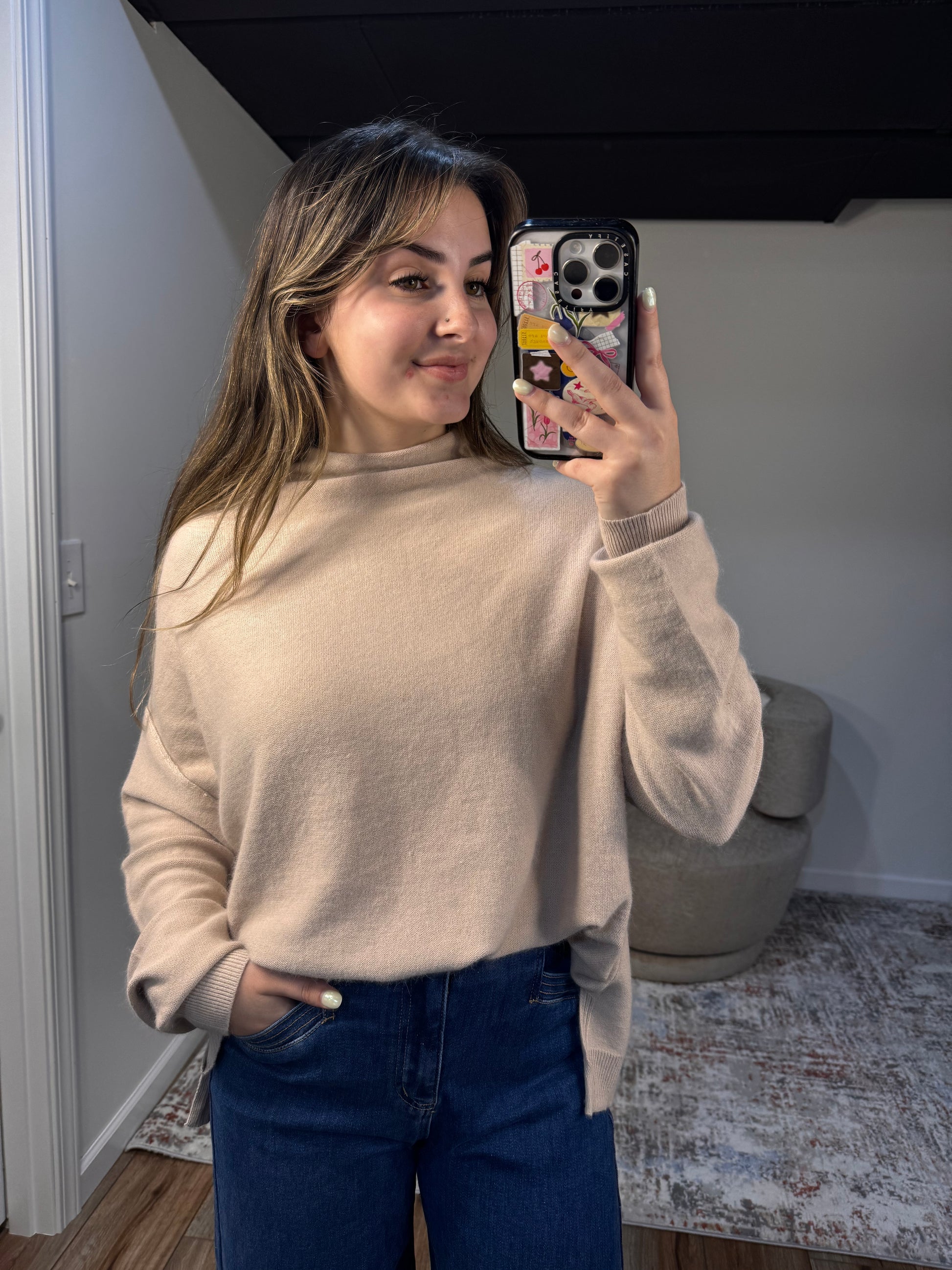 slouch neck knit oversized sweater 