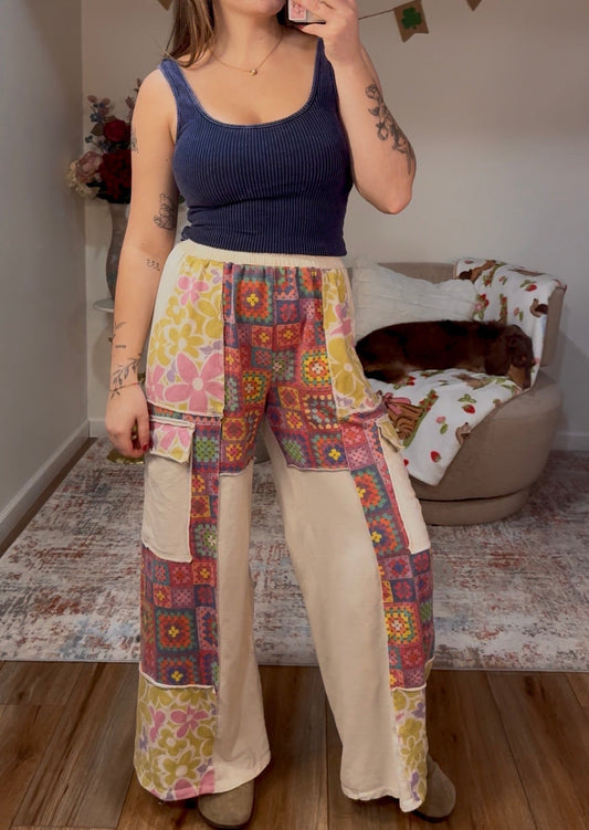 Boho Crochet Floral Patchwork Sweatpants
