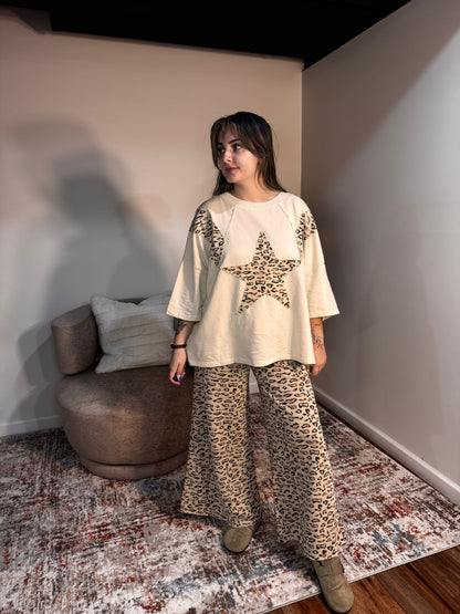 cheetah print terry knit set sweat pants