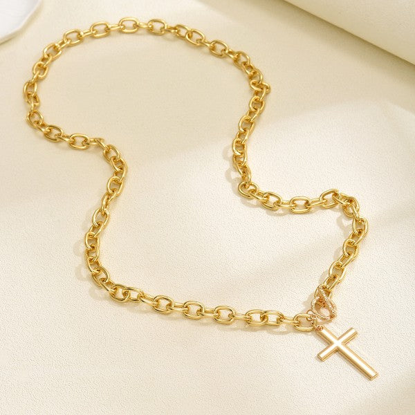 chunky gold chain necklaces, cross pendant necklaces for women, statement toggle necklaces, faith-inspired jewelry, and bold layered necklaces