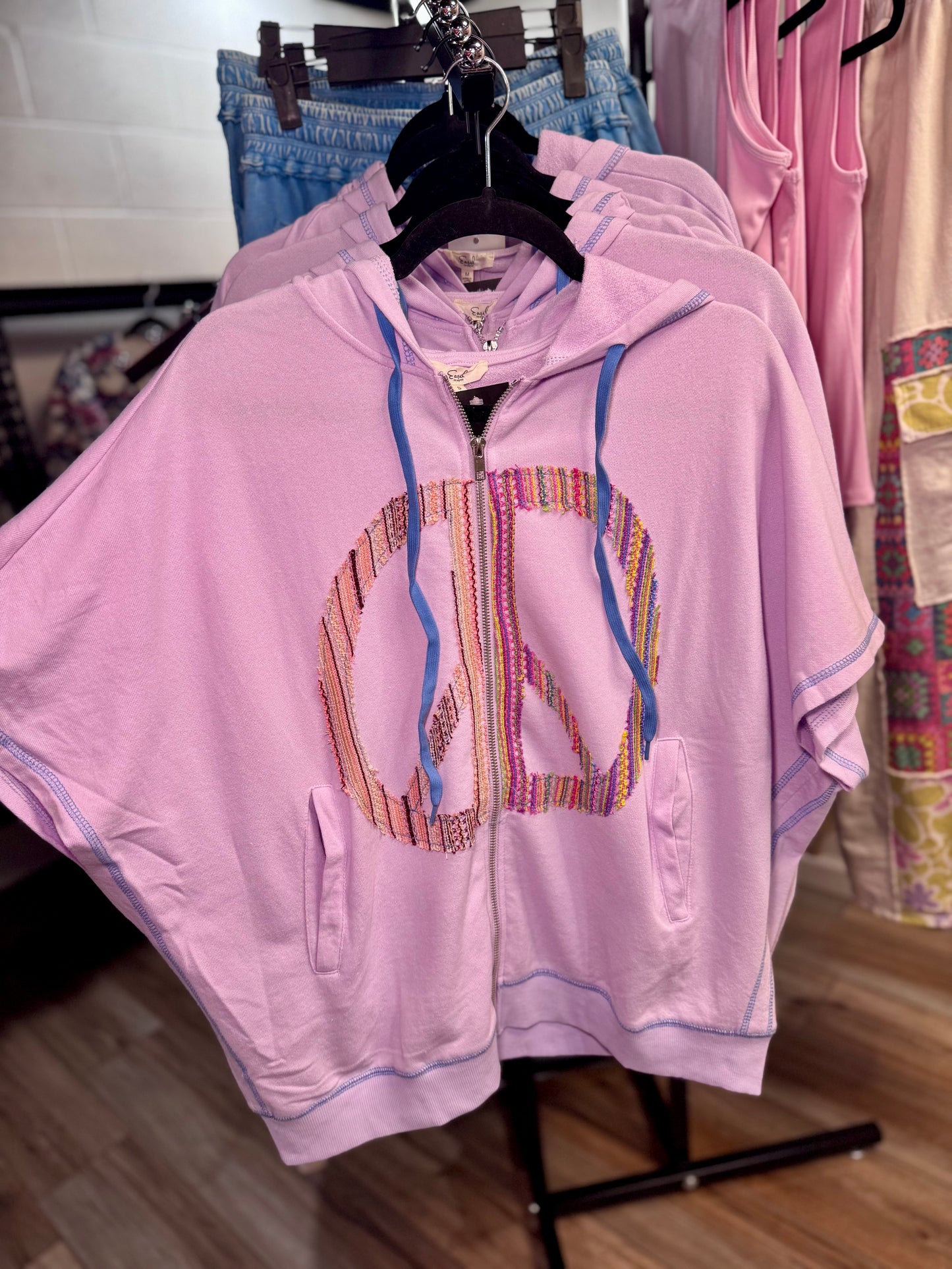 Ava Peace Patch Zip Up Short Sleeve Hoodie