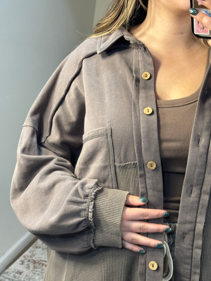 Judie Acid Wash Mixed Media Shacket