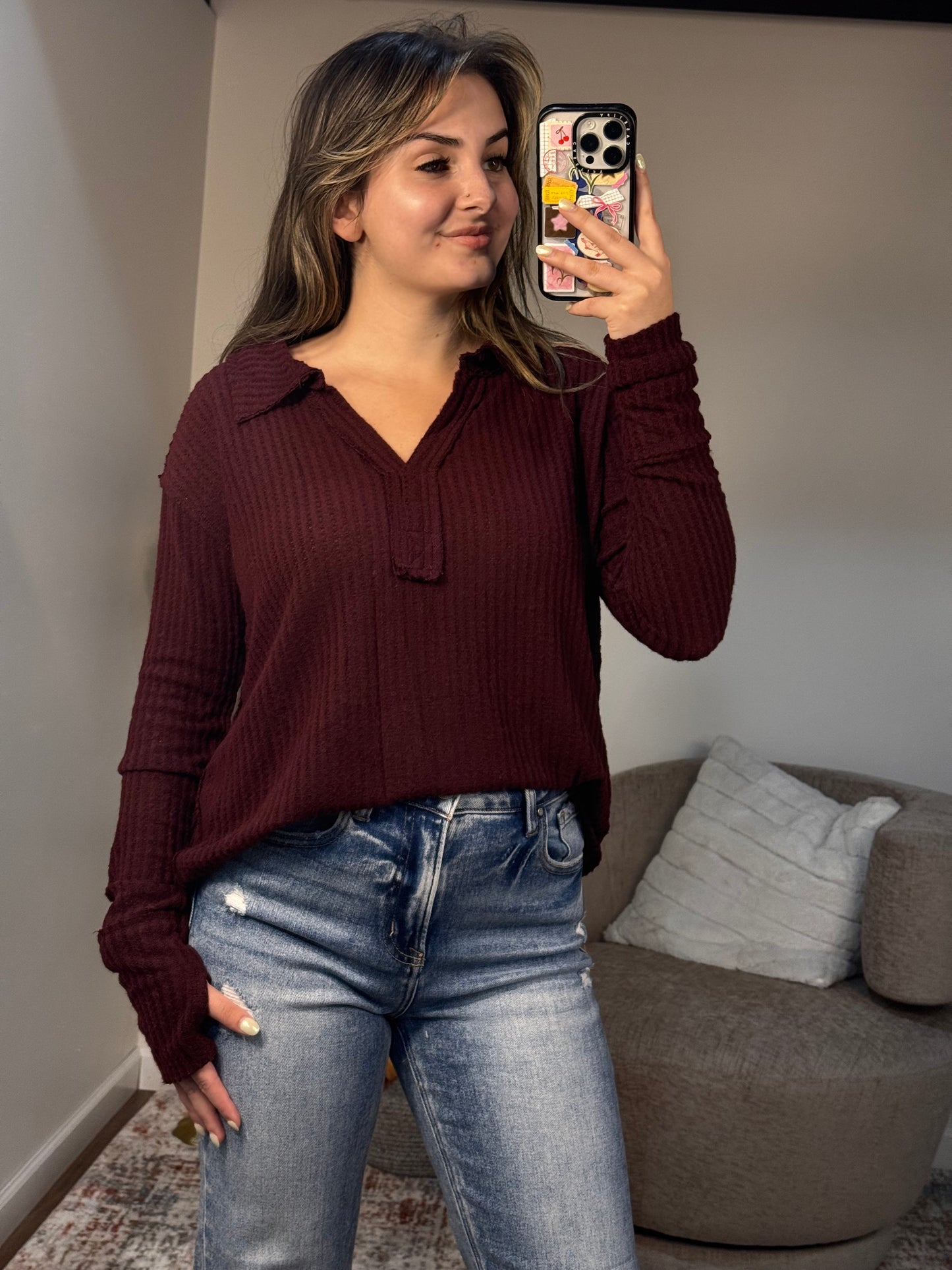 Archer Brushed Waffle Henley Top