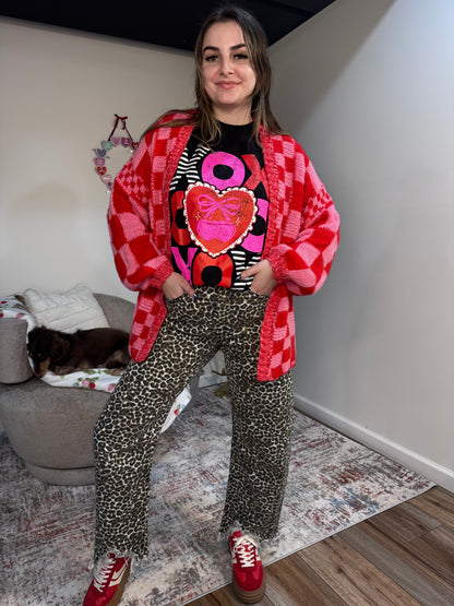 Myla Checkered Print Oversized Cardigan