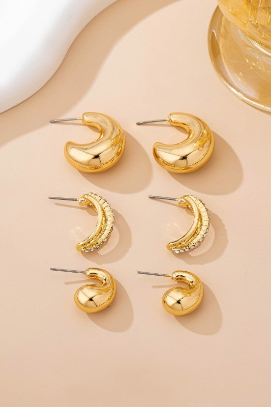 gold hoop earring sets, rhinestone huggie earrings, hypoallergenic earrings for sensitive ears, chunky hoop earrings, or trendy ear stacking sets