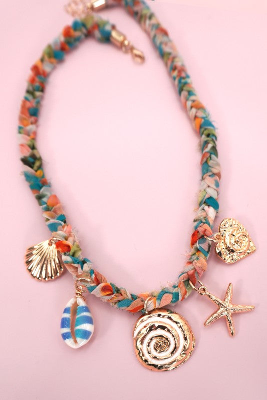  boho scarf necklace, beach charm necklace, coastal jewelry, summer statement necklaces, charm layering necklaces, and vacation accessories
