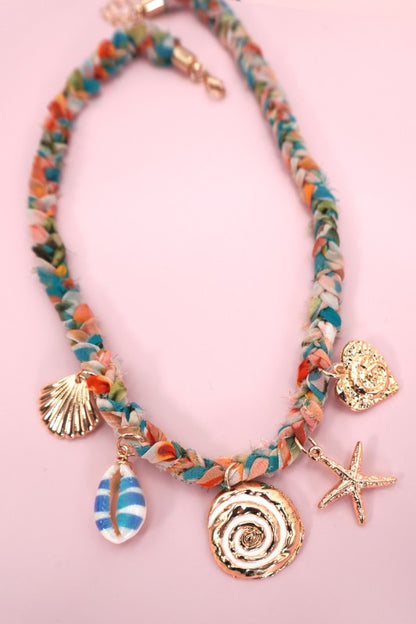  boho scarf necklace, beach charm necklace, coastal jewelry, summer statement necklaces, charm layering necklaces, and vacation accessories