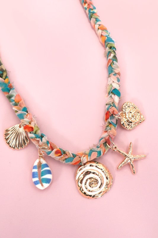  boho scarf necklace, beach charm necklace, coastal jewelry, summer statement necklaces, charm layering necklaces, and vacation accessories