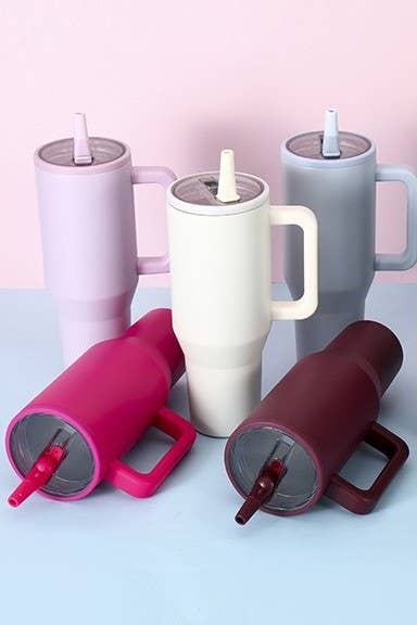 40oz Spill Free Stainless Steel Tumbler in Cream