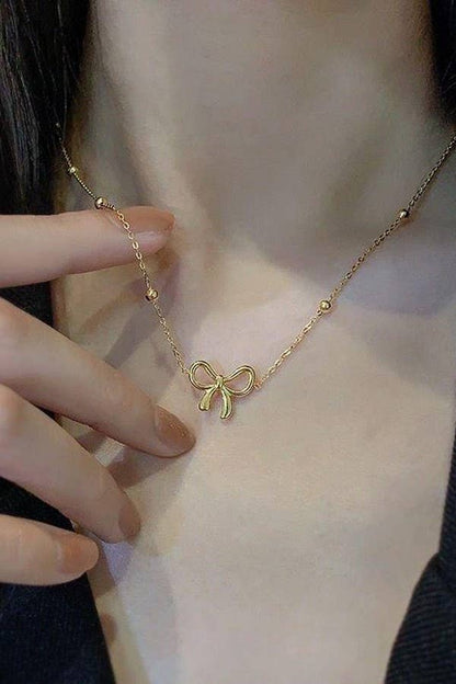 18K Stainless Steel Tarnish Free Bow Necklace