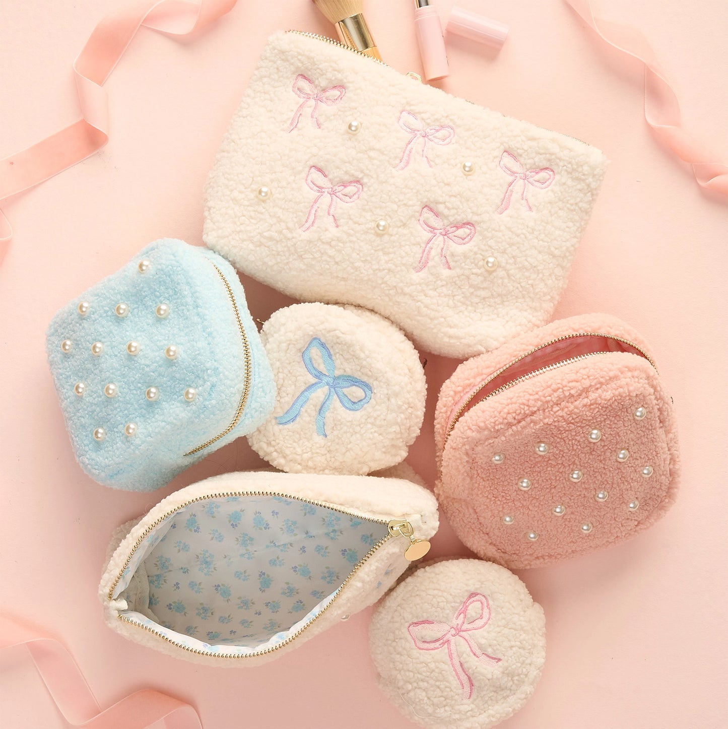 Teddy Pouch - Bows Pink