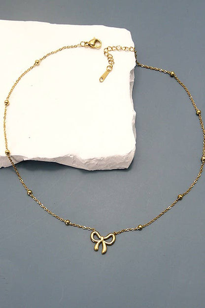 18K Stainless Steel Tarnish Free Bow Necklace