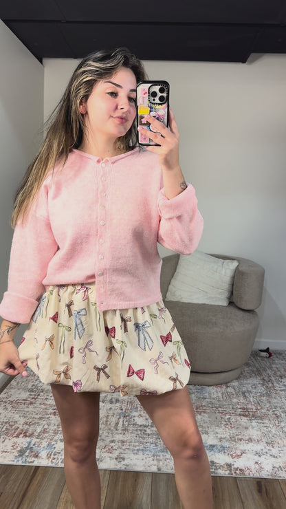 cardigan pink bubble bow skirt